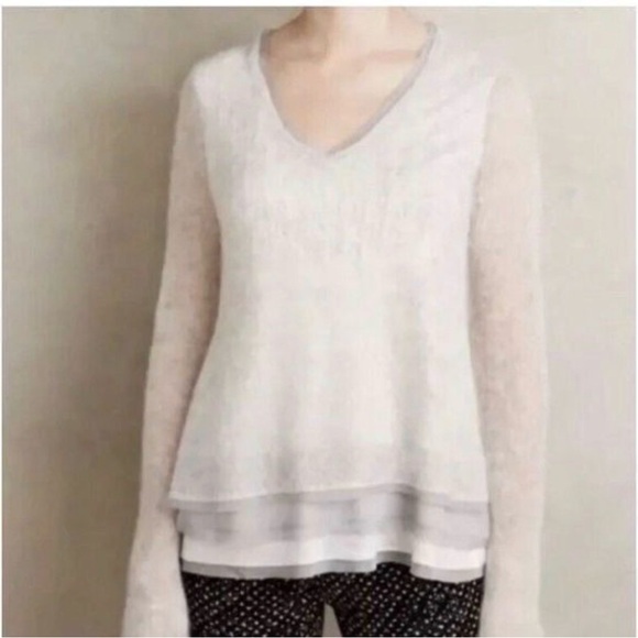 Anthropologie Sweaters - Anthropologie Knitted & Knotted Ivory Layered Sheer Hem Sweater Size Small